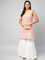 InWeave Women's Peach Sweetheart Neckline Kurta