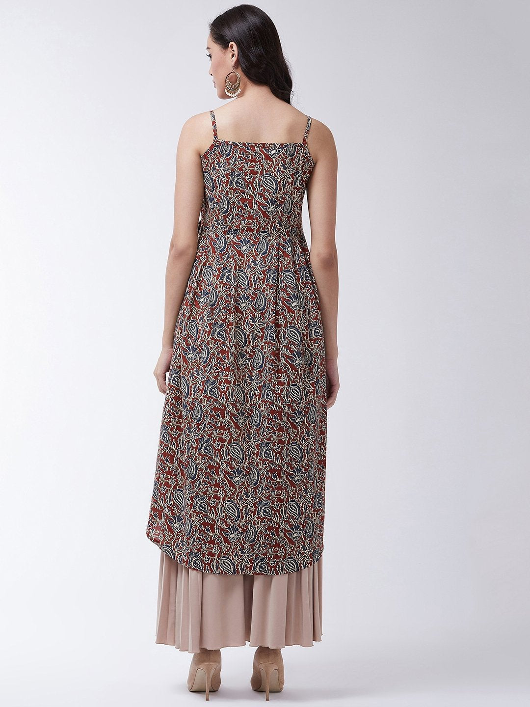 InWeave Women's Maroon Kalamkari Strappy Kurta