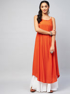 InWeave Women's Solid Orange Strappy Kurta