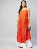 InWeave Women's Solid Orange Strappy Kurta