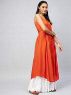 InWeave Women's Solid Orange Strappy Kurta