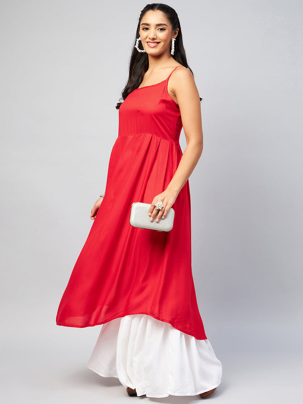 InWeave Women's Solid Red Strappy Kurta