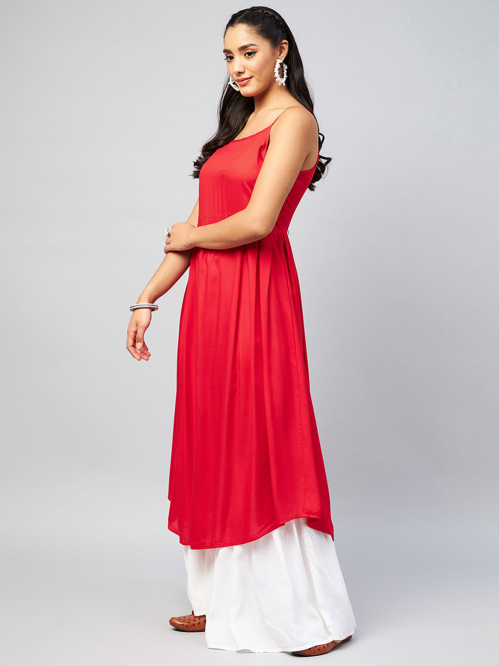 InWeave Women's Solid Red Strappy Kurta