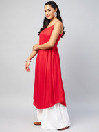 InWeave Women's Solid Red Strappy Kurta
