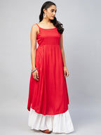 InWeave Women's Solid Red Strappy Kurta
