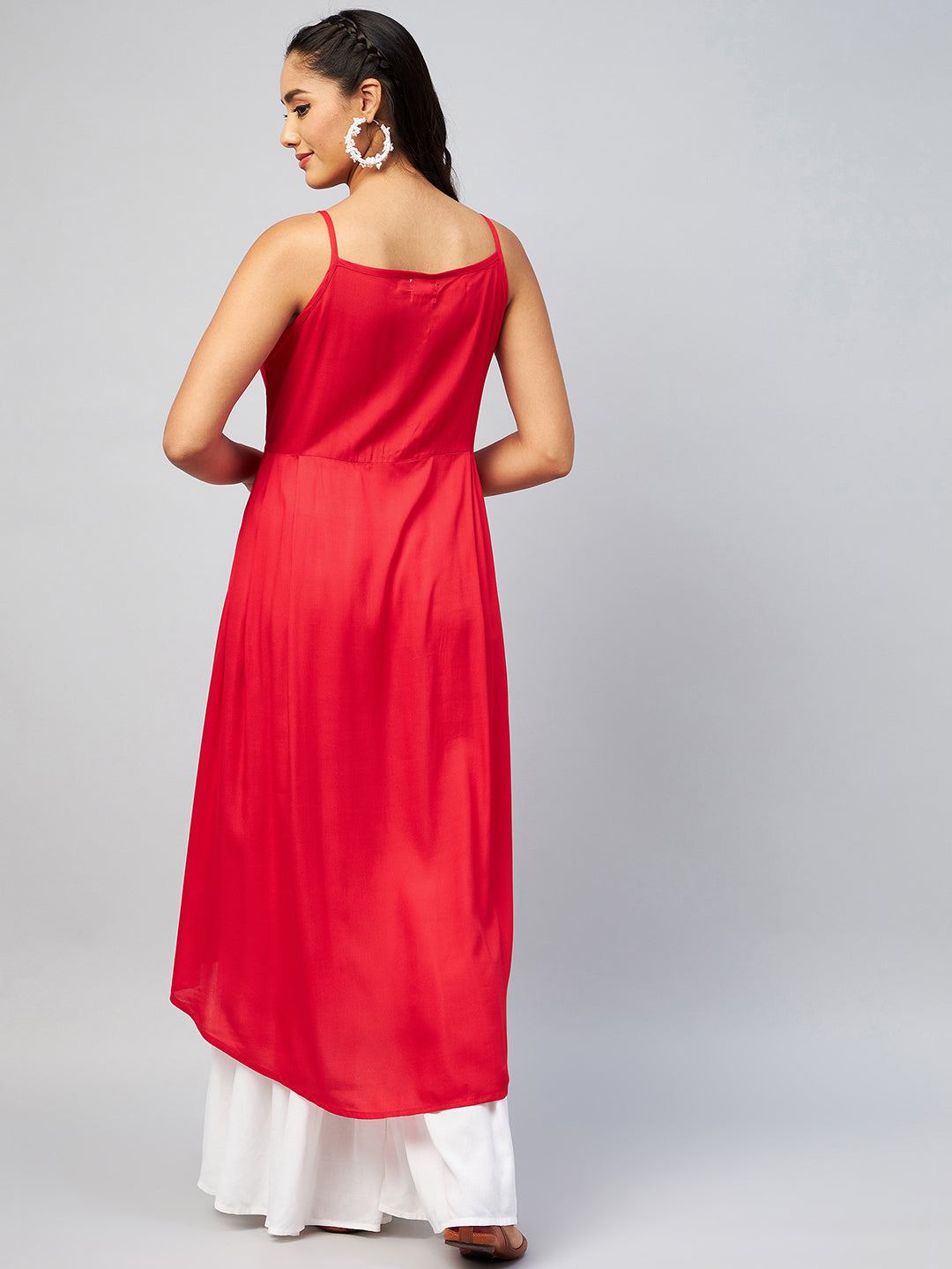 InWeave Women's Solid Red Strappy Kurta