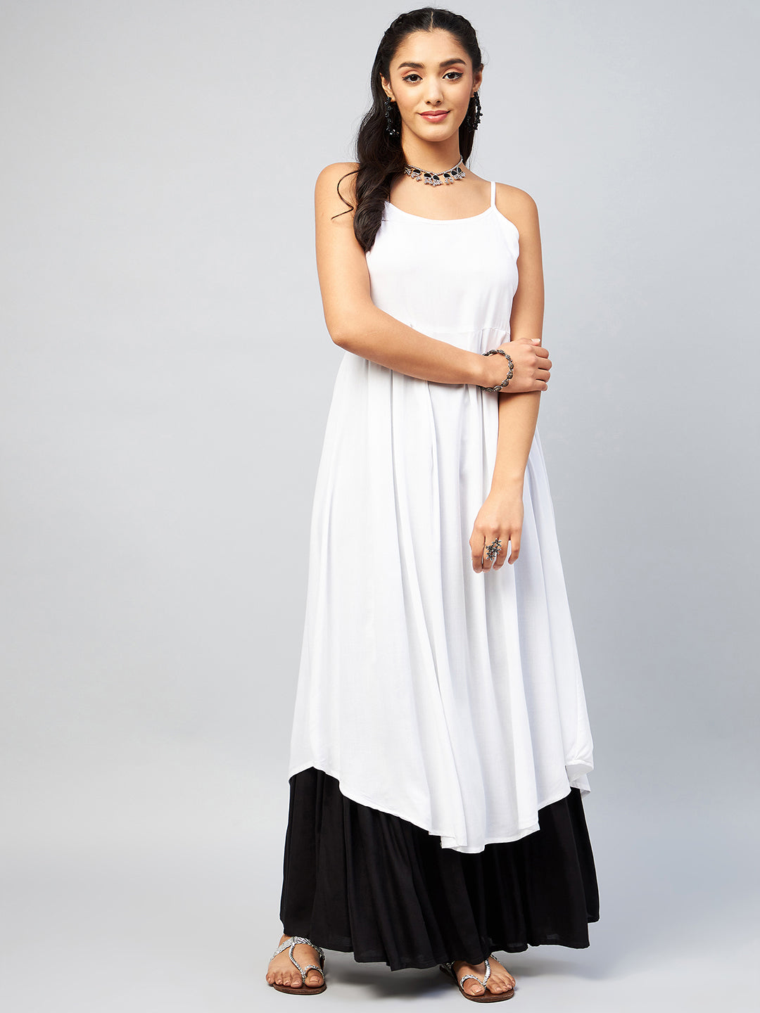 InWeave Women's Solid White Strappy Kurta