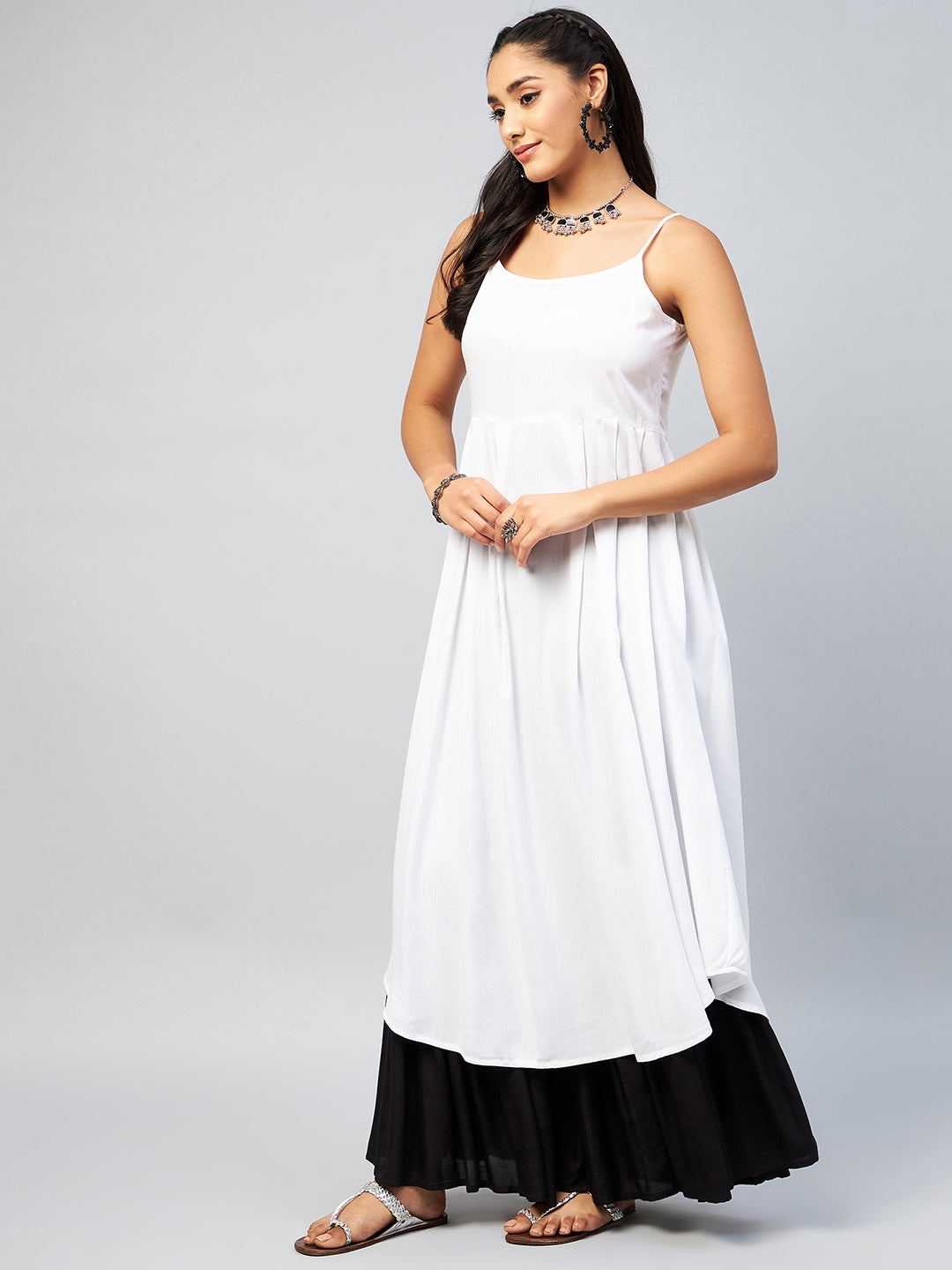 InWeave Women's Solid White Strappy Kurta