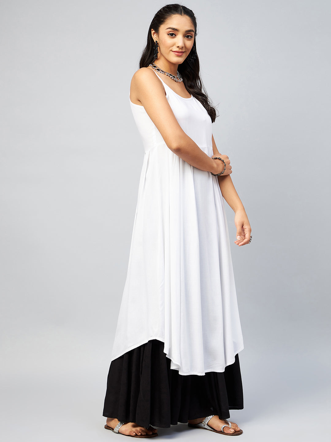 InWeave Women's Solid White Strappy Kurta