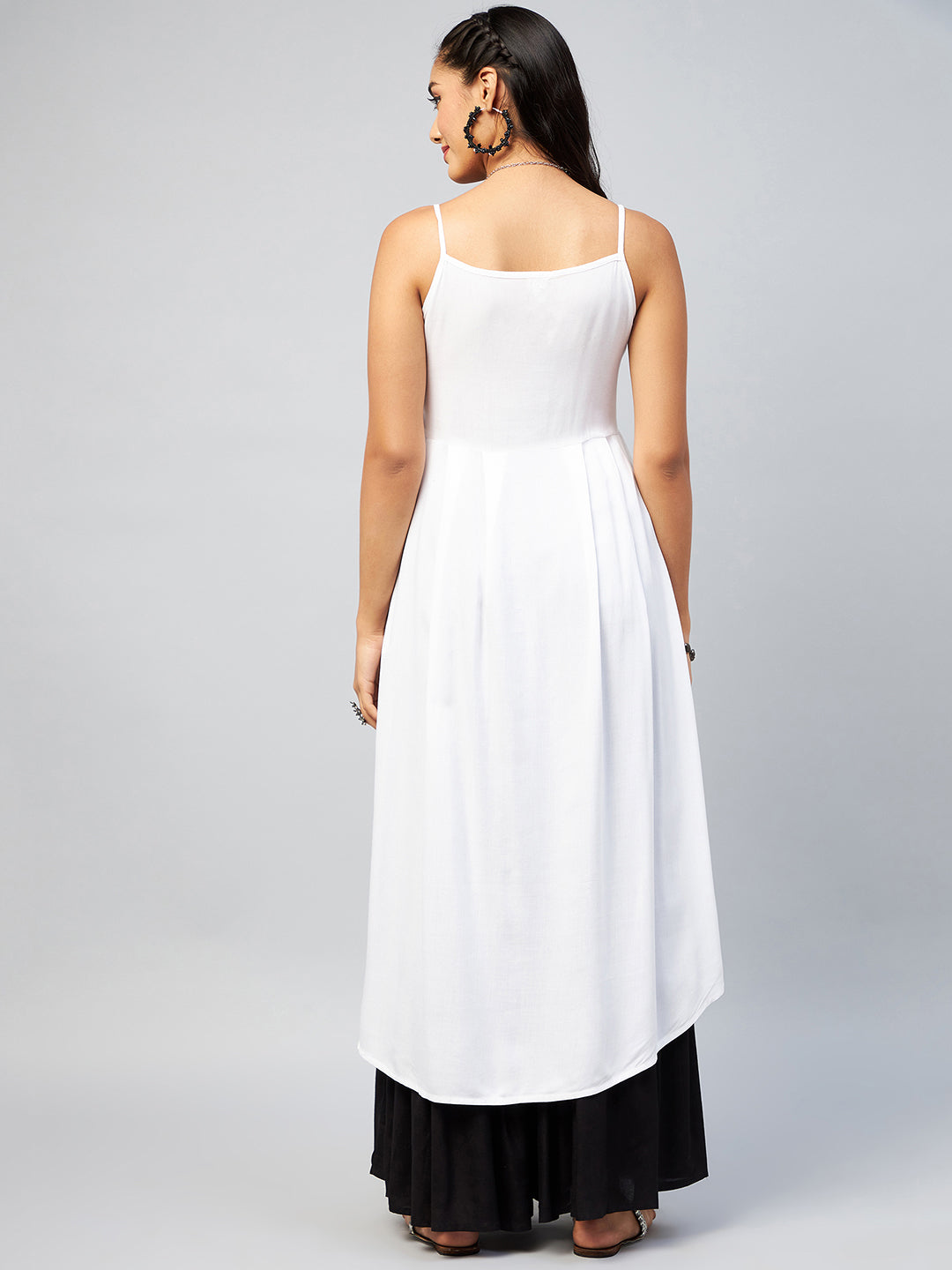 InWeave Women's Solid White Strappy Kurta