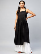 InWeave Women's Solid Black Strappy Kurta