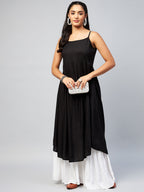 InWeave Women's Solid Black Strappy Kurta