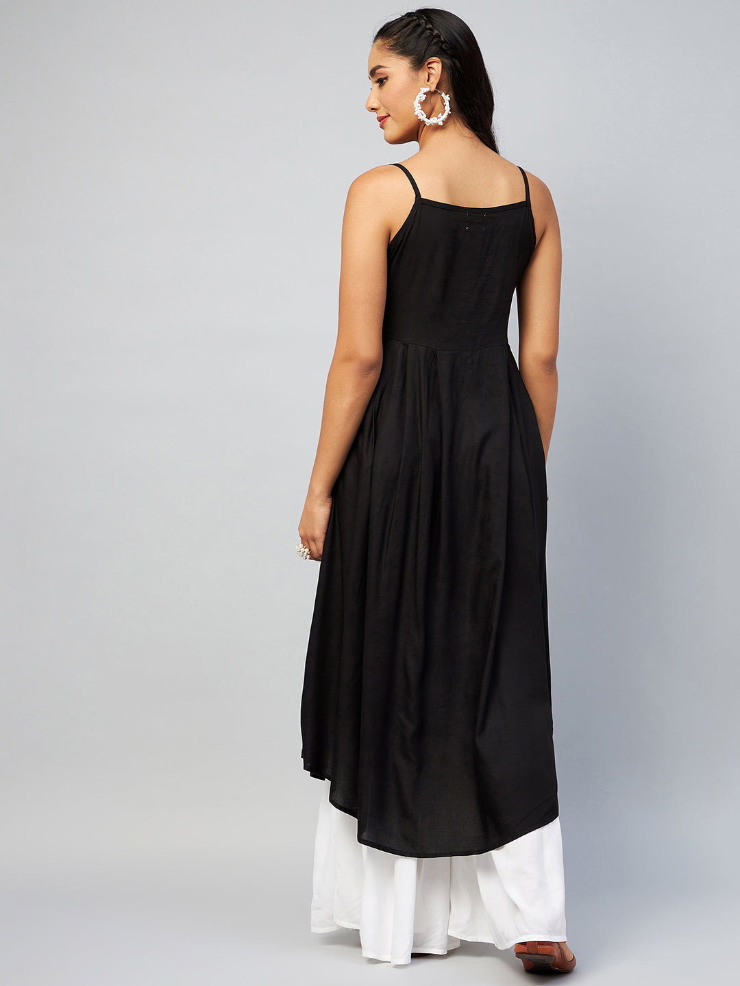 InWeave Women's Solid Black Strappy Kurta