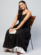 InWeave Women's Solid Black Strappy Kurta