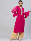 InWeave Women's Fuschia Organza Sleeve Gota Work Kurta