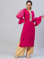 InWeave Women's Fuschia Organza Sleeve Gota Work Kurta