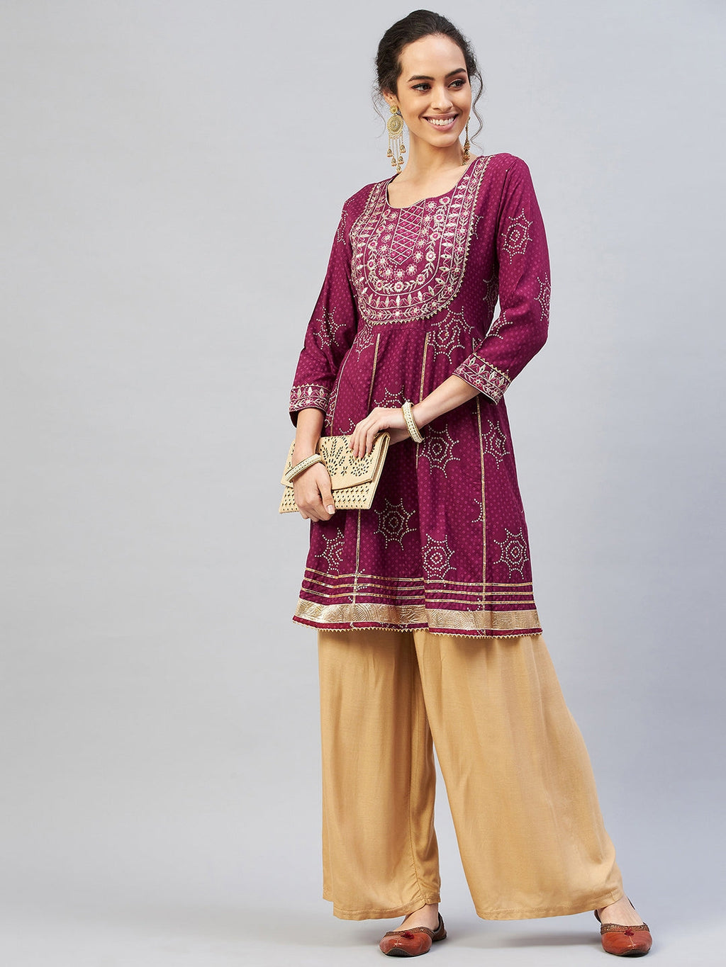 InWeave Women's Wine Gota Mirror Kurta