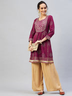 InWeave Women's Wine Gota Mirror Kurta