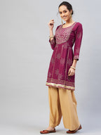 InWeave Women's Wine Gota Mirror Kurta