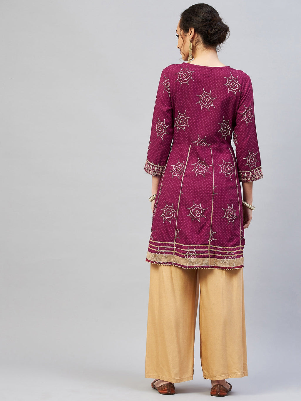 InWeave Women's Wine Gota Mirror Kurta