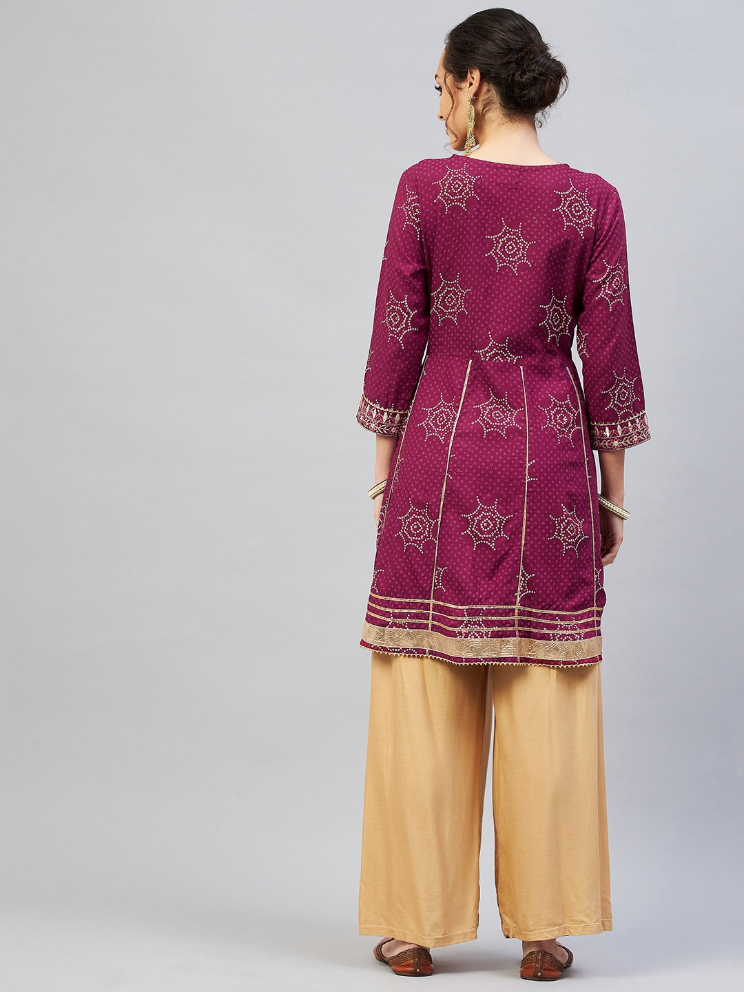 InWeave Women's Wine Gota Mirror Kurta