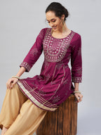 InWeave Women's Wine Gota Mirror Kurta