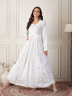 InWeave White Mirror Work Long Anarkali Kurta - Distacart