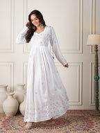 InWeave White Mirror Work Long Anarkali Kurta - Distacart
