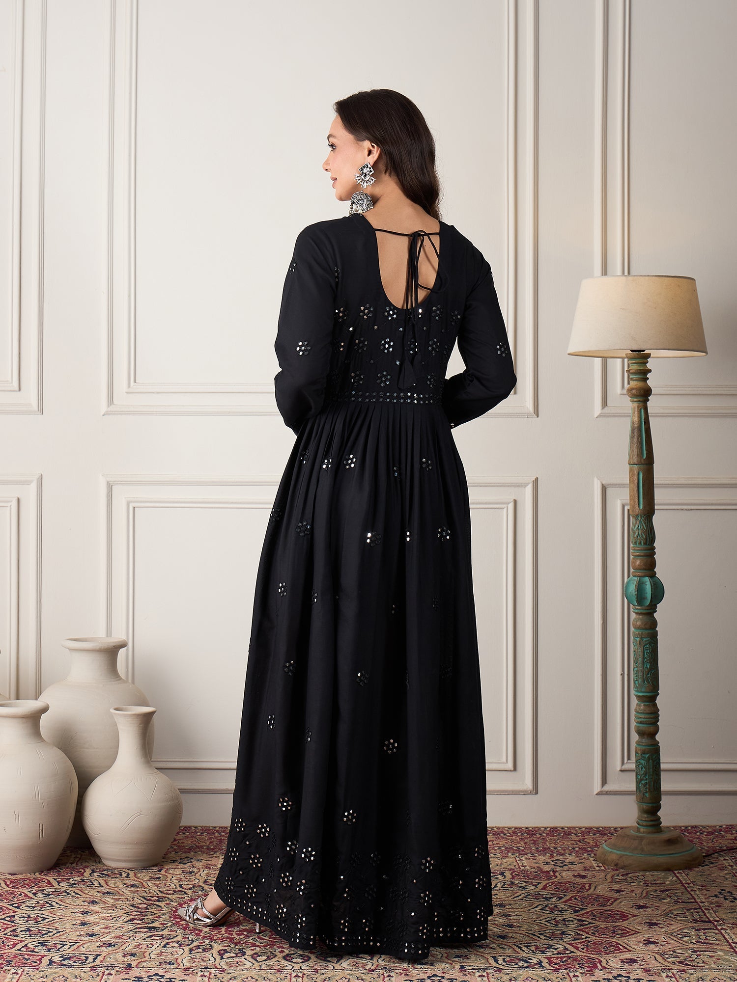 InWeave Black Mirror Work Long Anarkali Kurta - Distacart