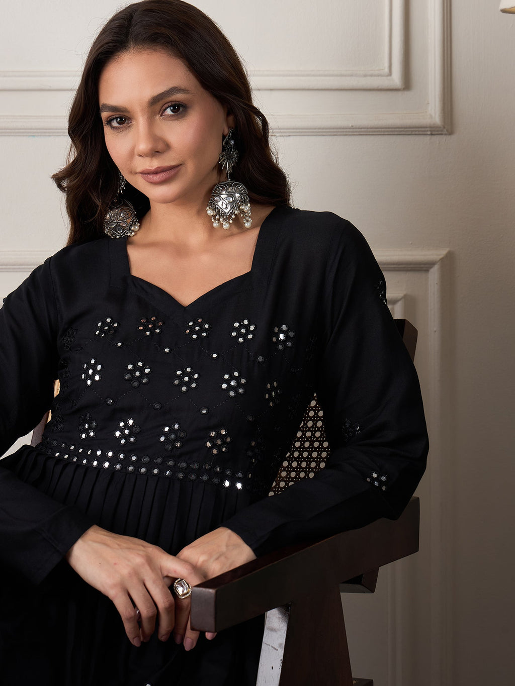 InWeave Black Mirror Work Long Anarkali Kurta - Distacart
