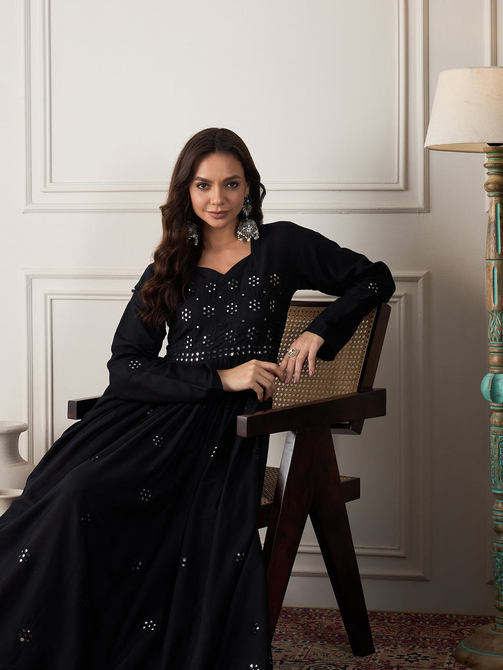 InWeave Black Mirror Work Long Anarkali Kurta - Distacart