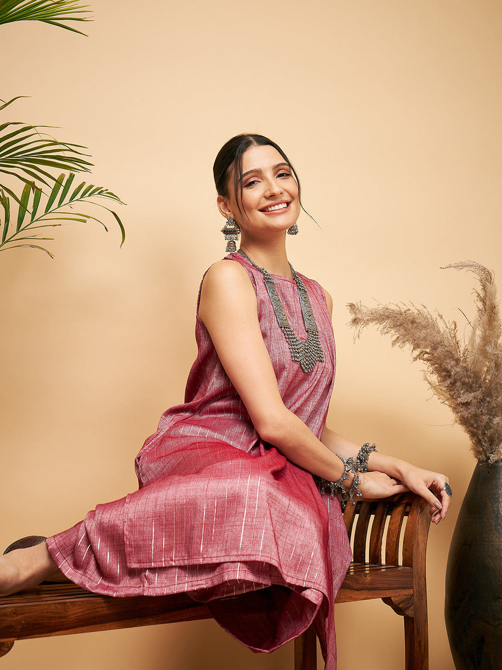 InWeave Wine Lurex Short Kurta