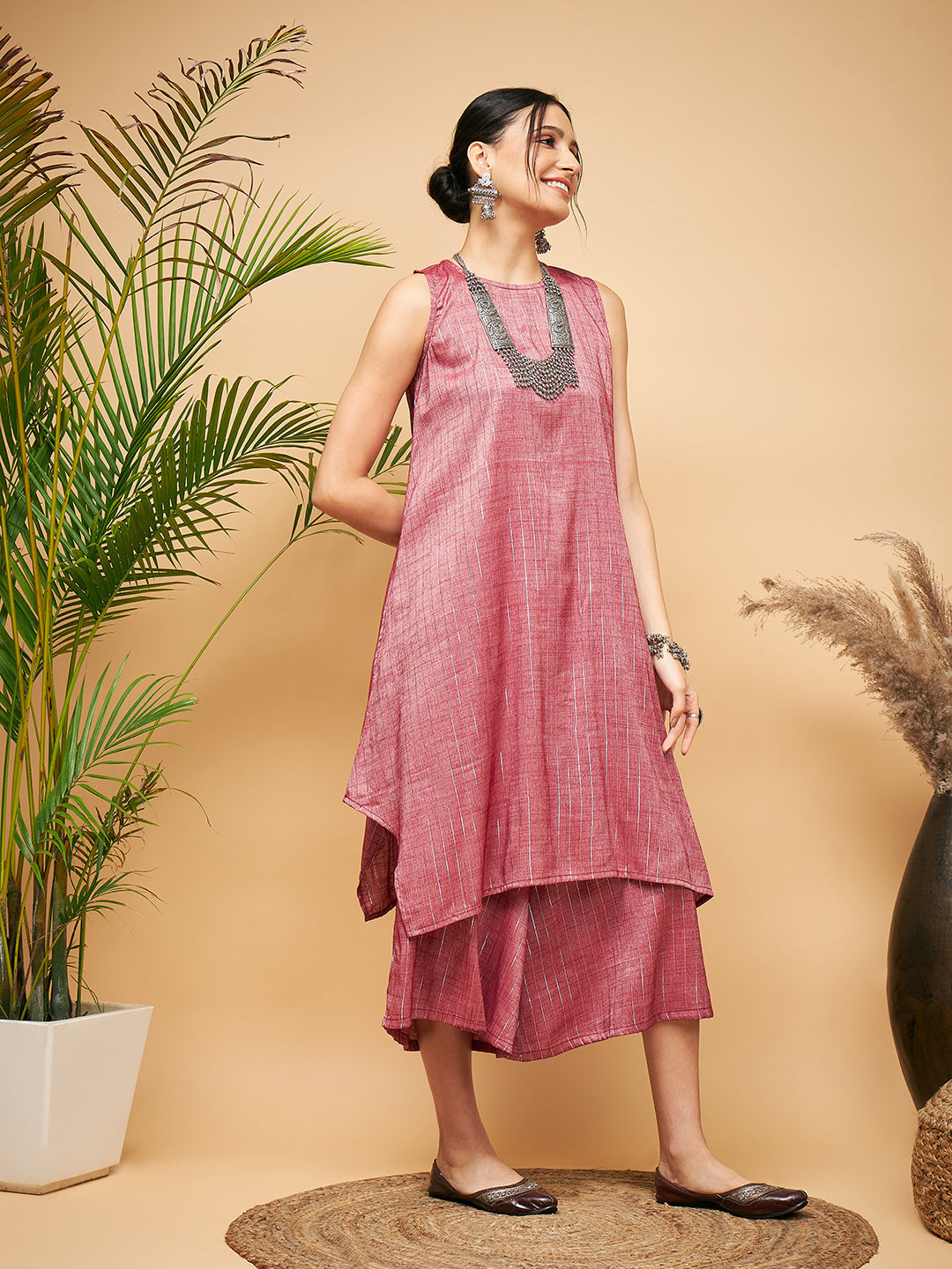 InWeave Wine Lurex Short Kurta