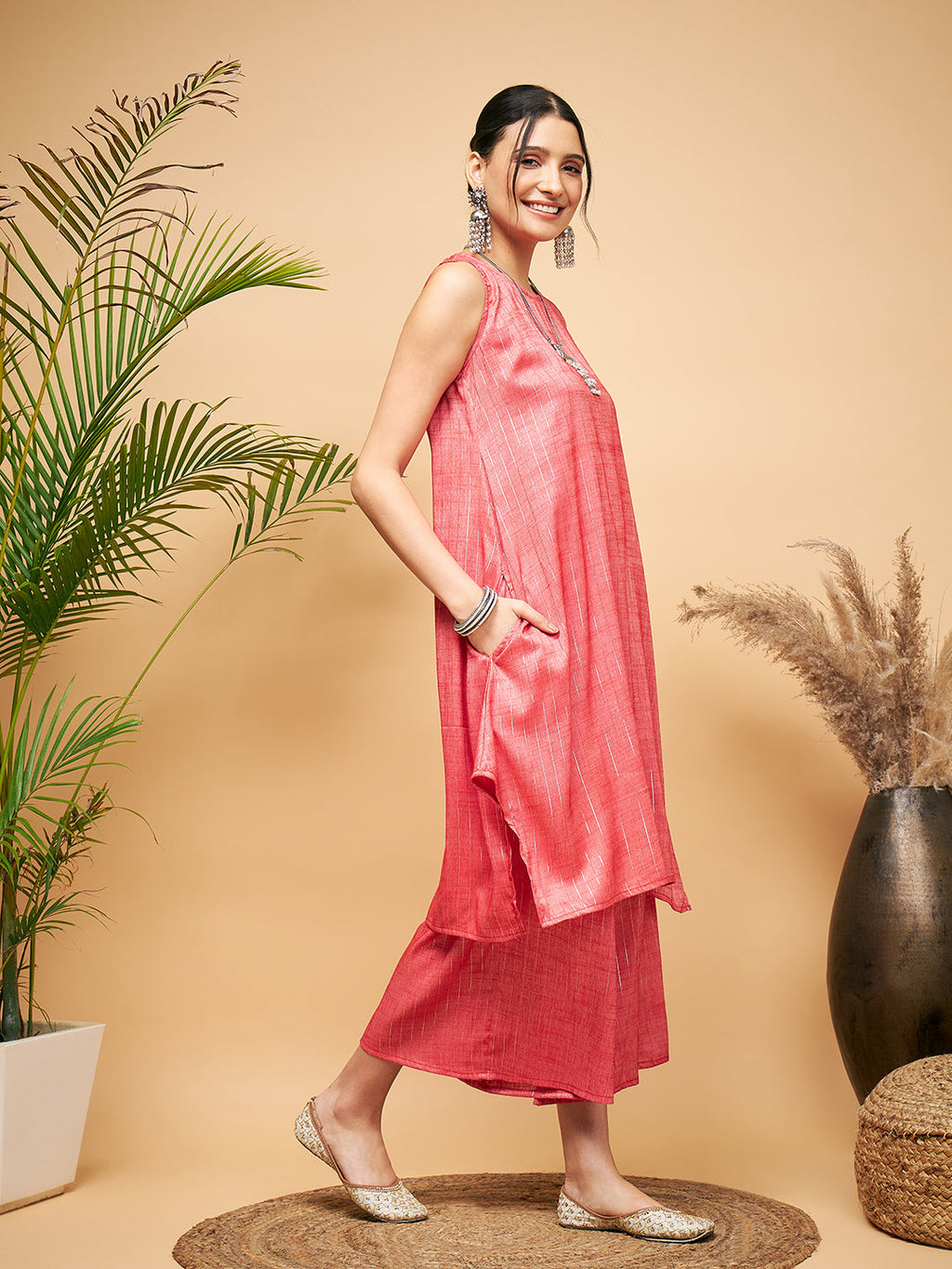 InWeave Red Lurex Short Kurta