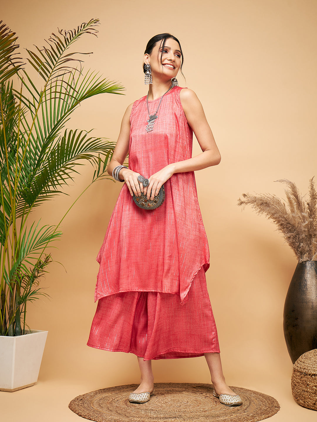 InWeave Red Lurex Short Kurta