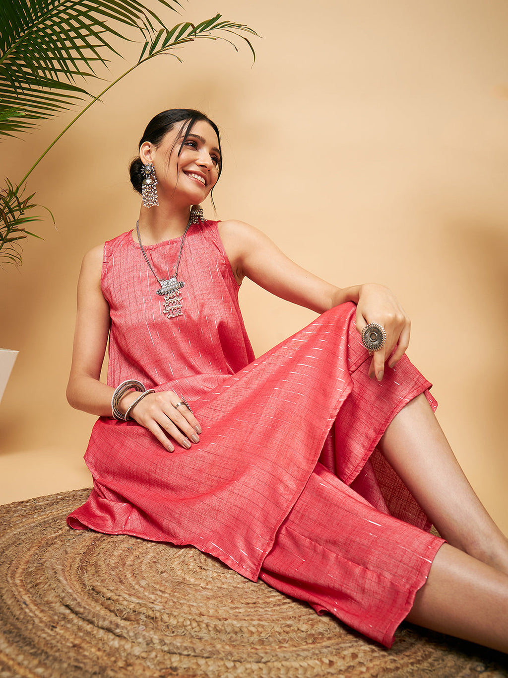 InWeave Red Lurex Short Kurta