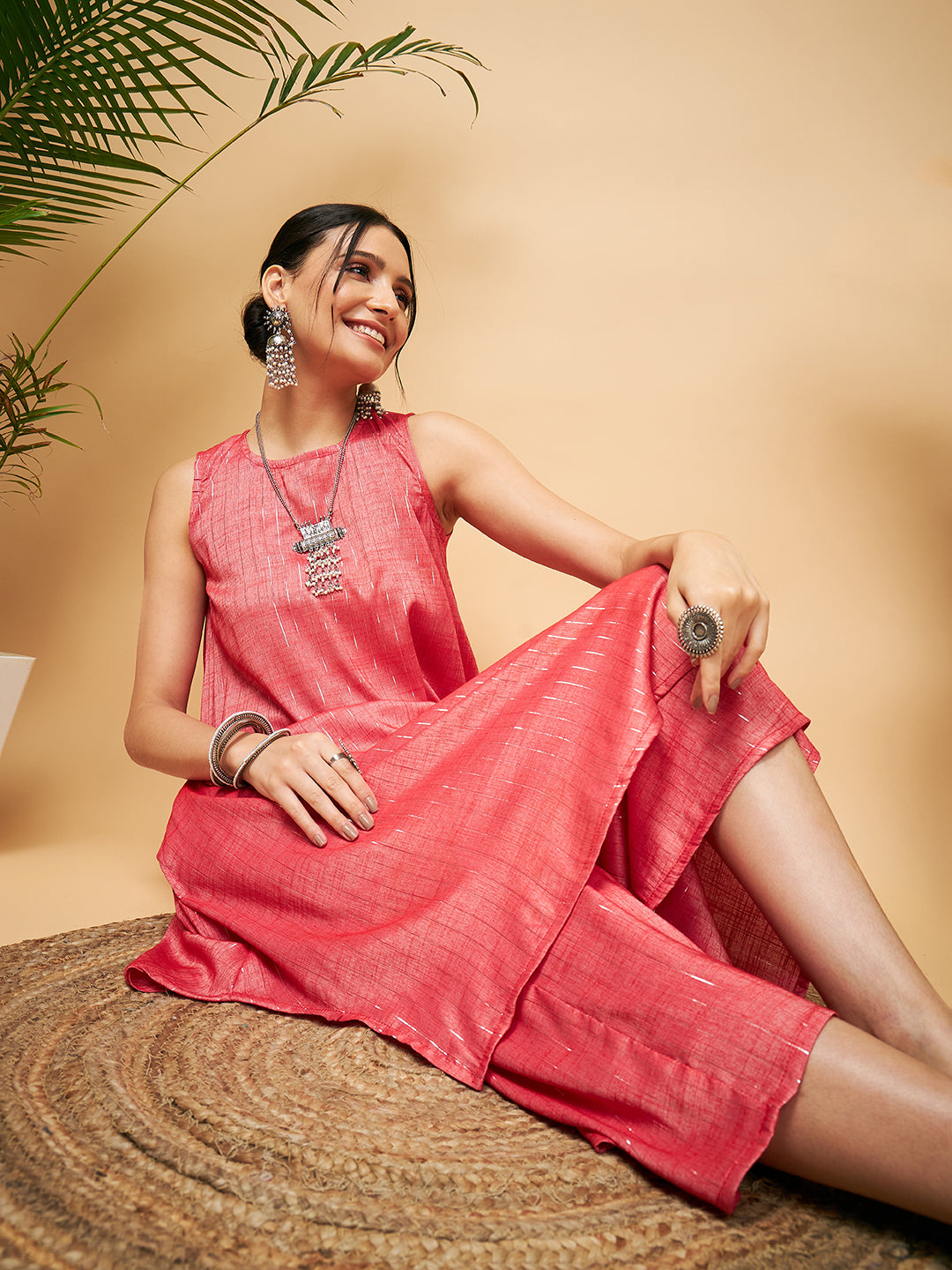InWeave Red Lurex Short Kurta