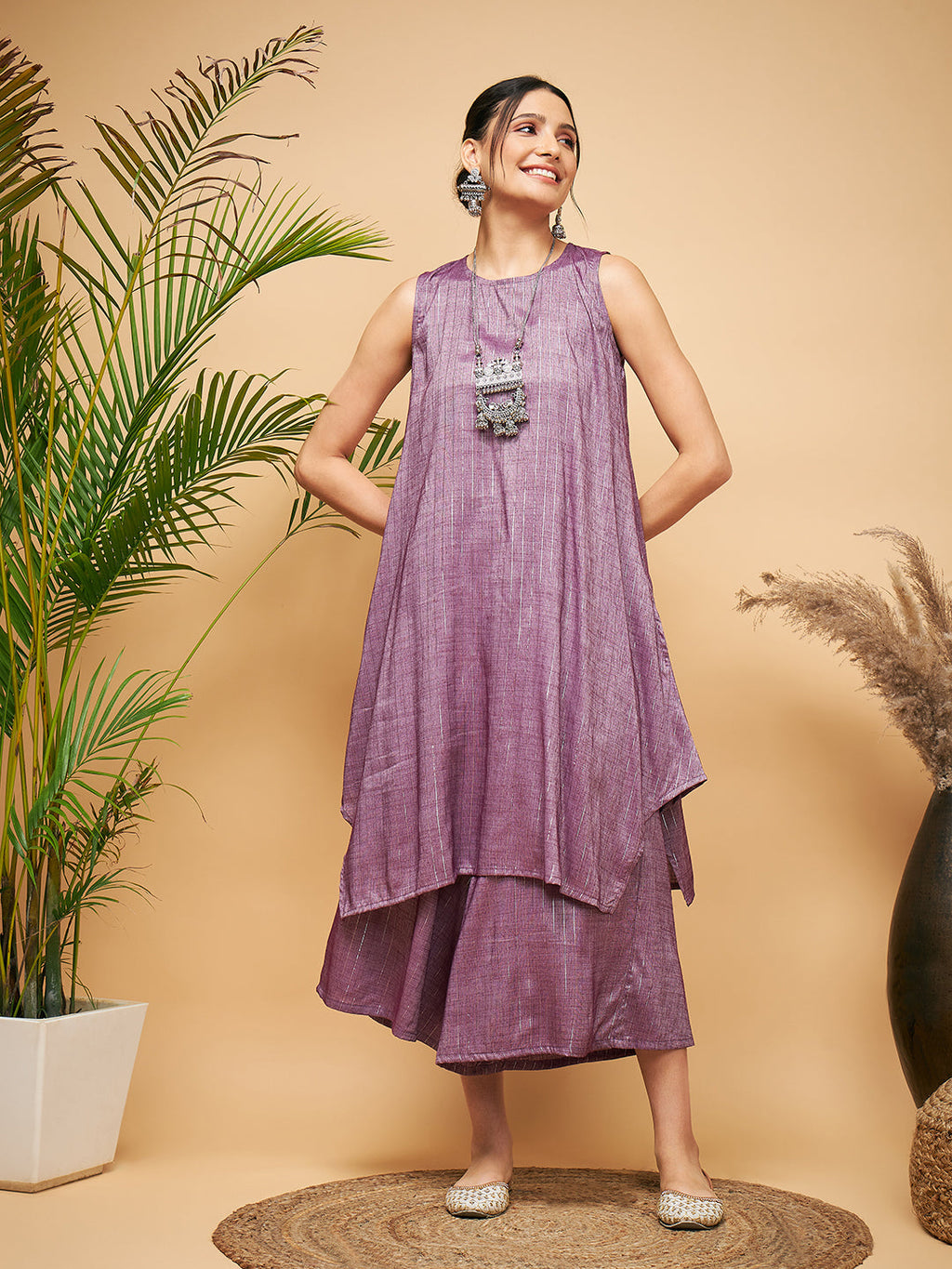 InWeave Mauve Lurex Short Kurta