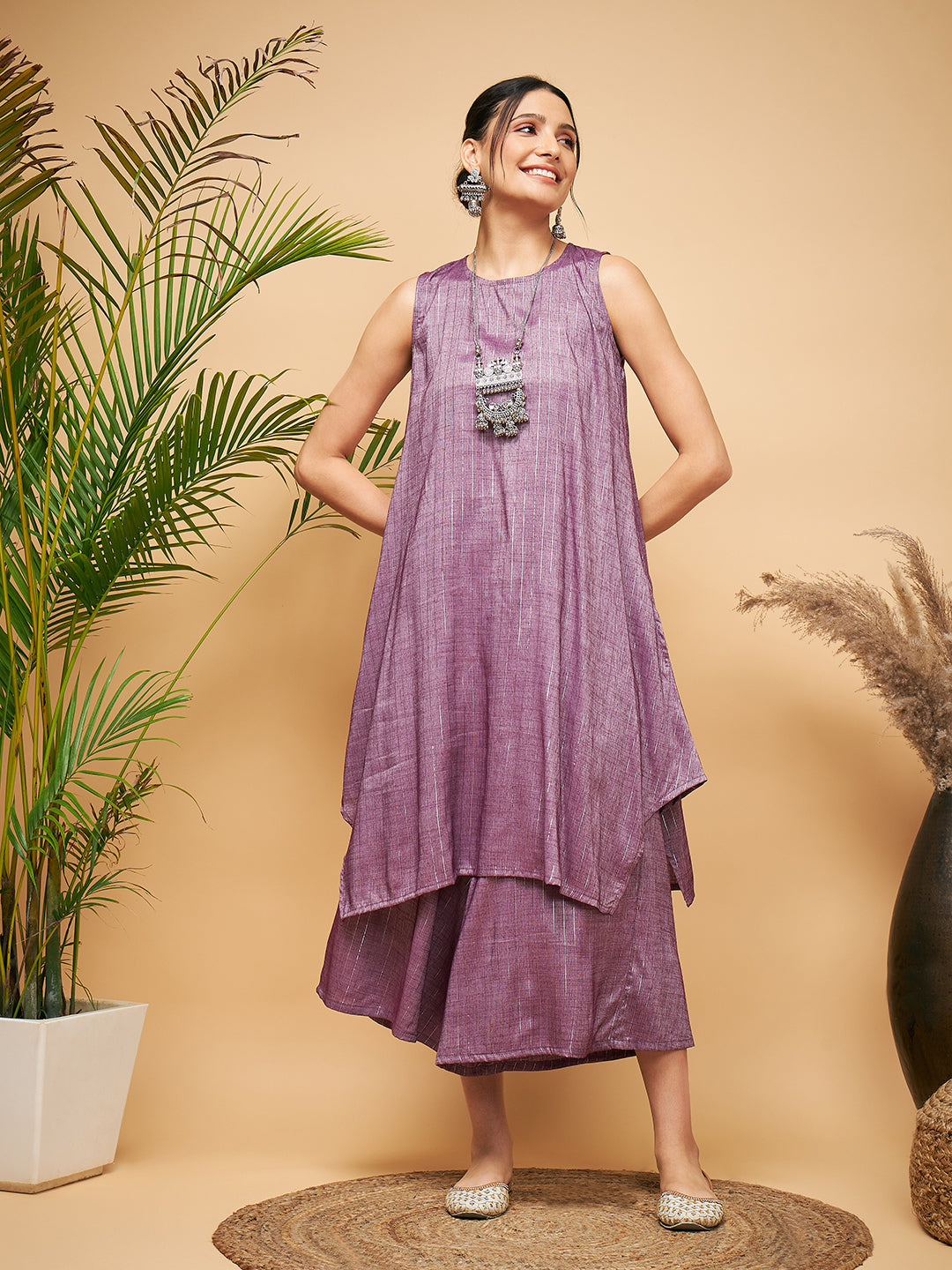 InWeave Mauve Lurex Short Kurta