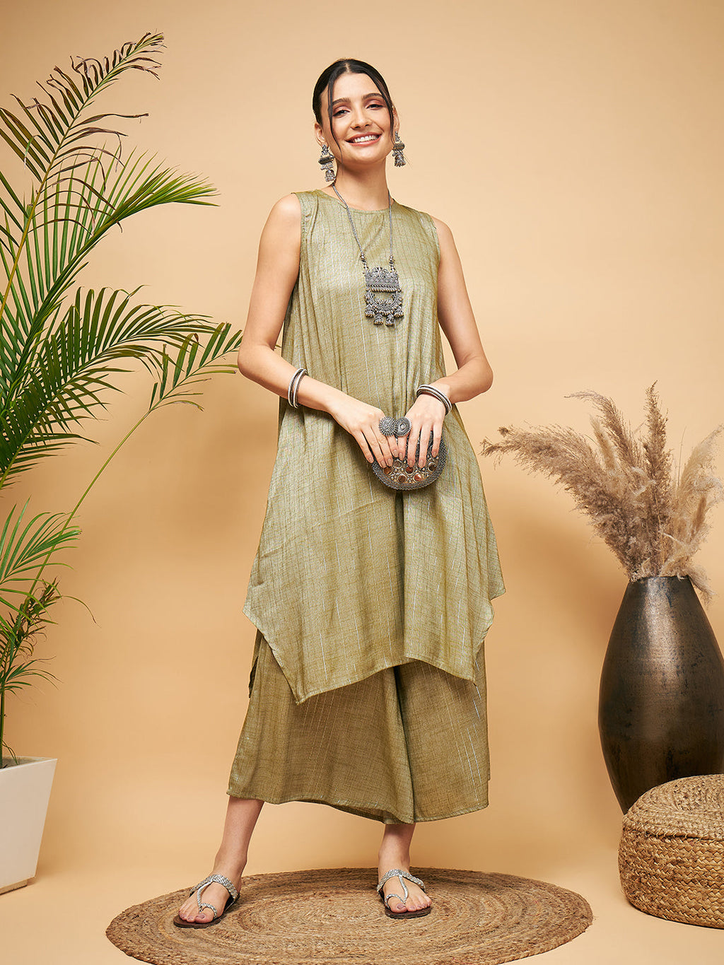 InWeave Olive Lurex Short Kurta