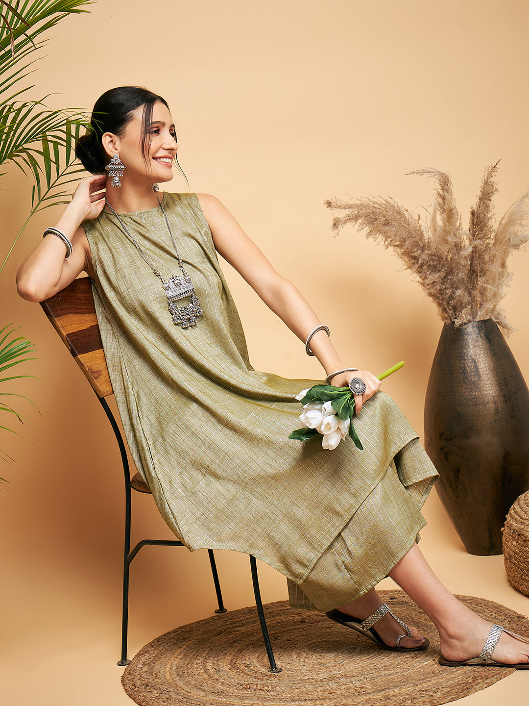 InWeave Olive Lurex Short Kurta