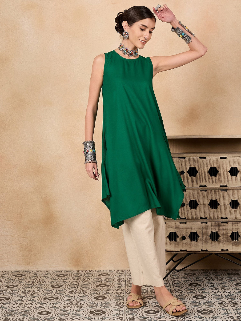 InWeave Forest Green Short Kurta