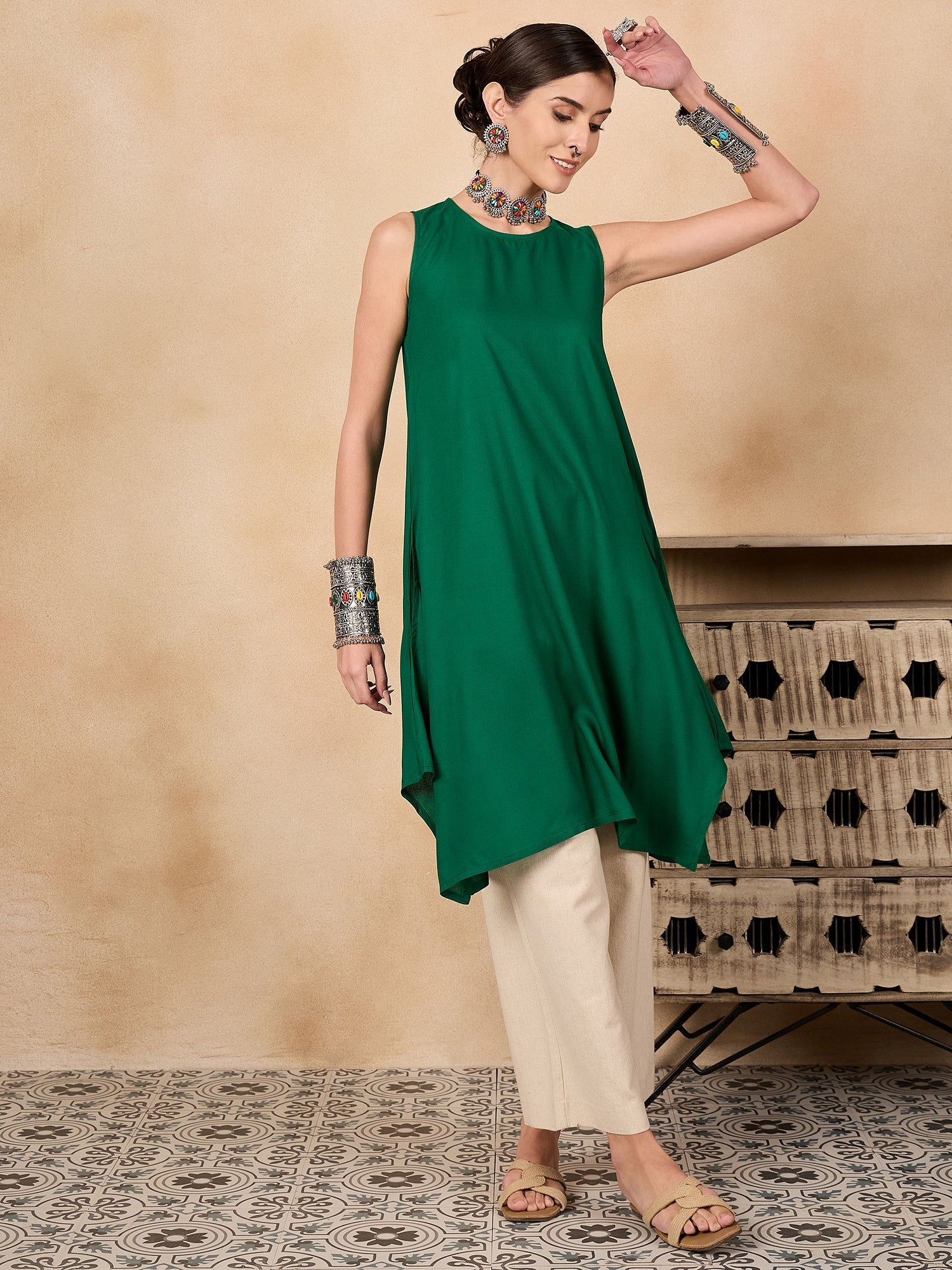 InWeave Forest Green Short Kurta