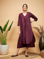 InWeave Wine Solid Flared Kurta