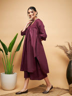 InWeave Wine Solid Flared Kurta