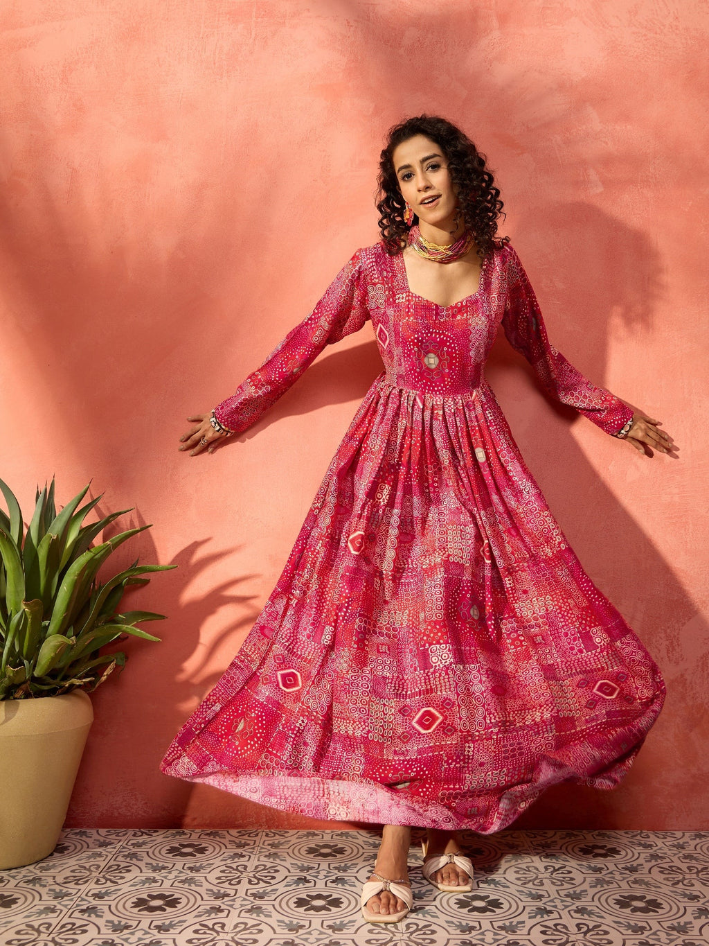InWeave Fuchsia Sweetheart Neck Anarkali Kurta - Distacart