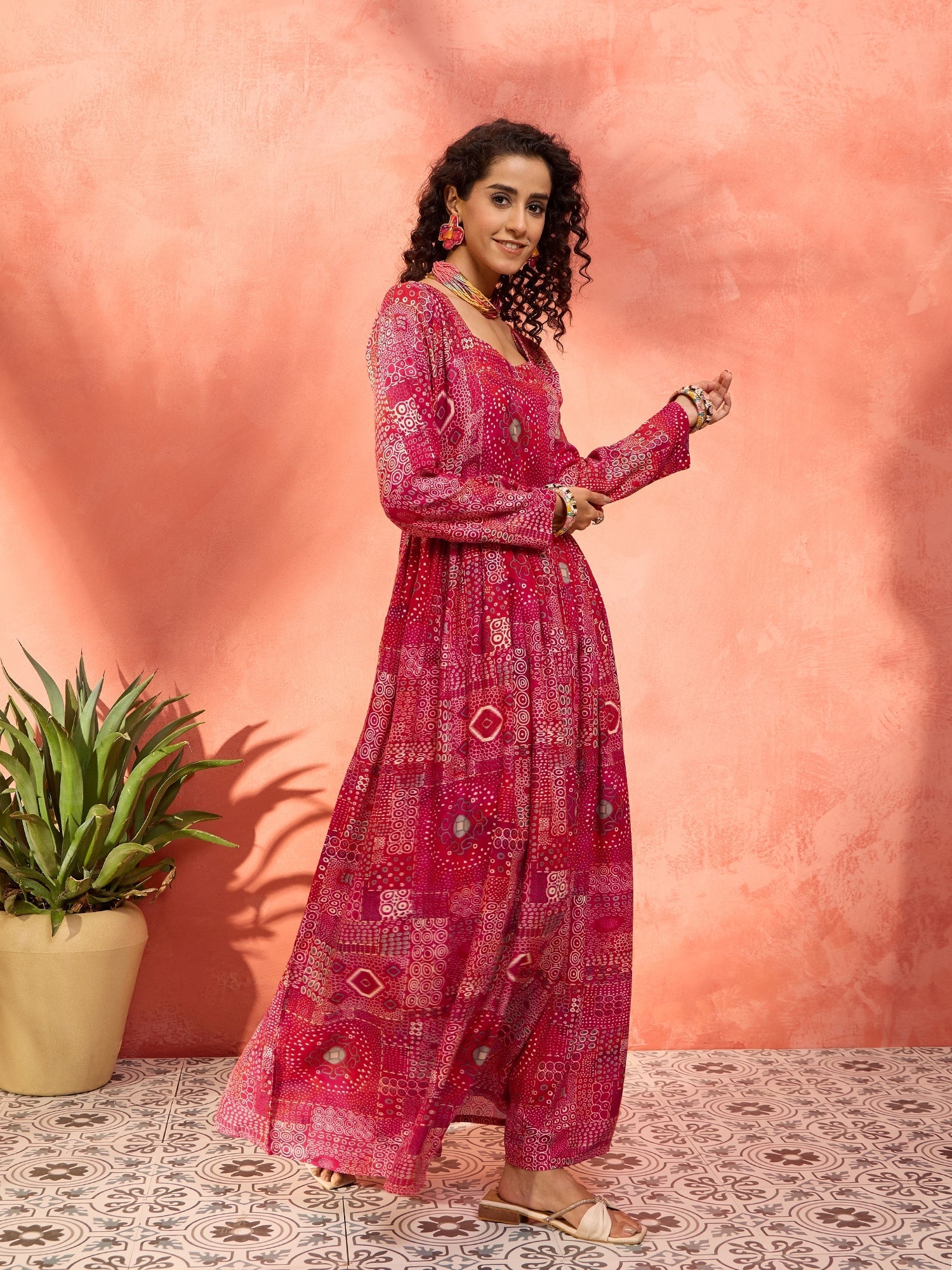 InWeave Fuchsia Sweetheart Neck Anarkali Kurta - Distacart