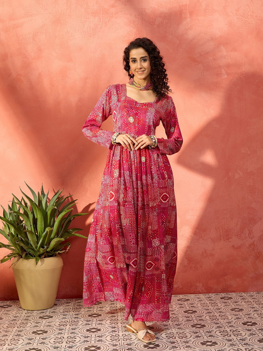 InWeave Fuchsia Sweetheart Neck Anarkali Kurta - Distacart