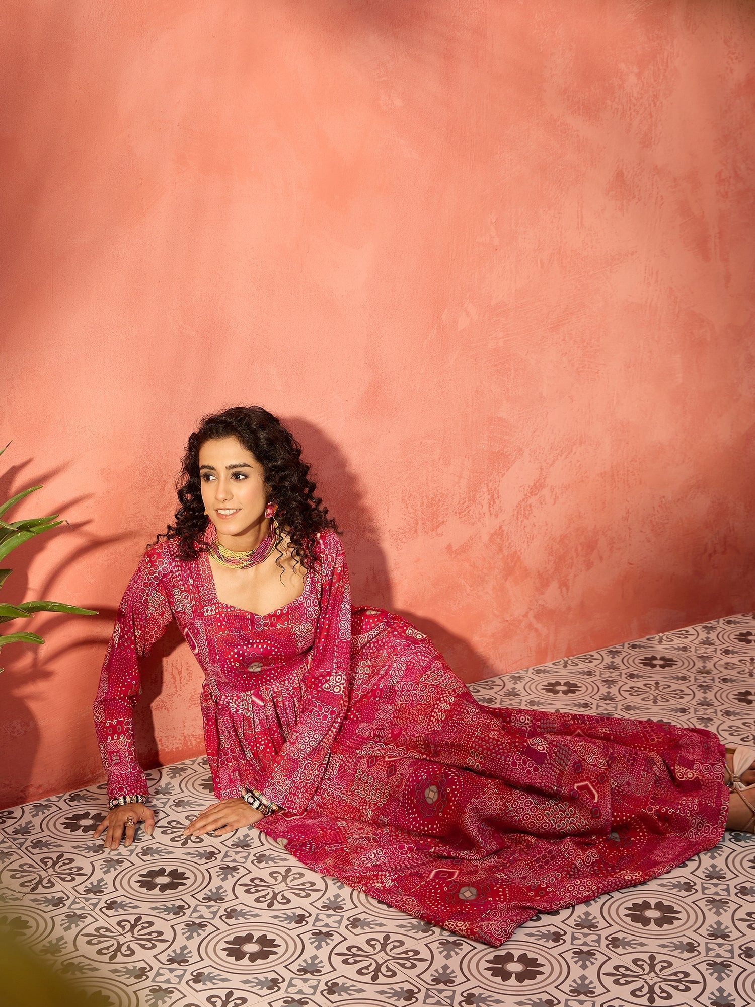 InWeave Fuchsia Sweetheart Neck Anarkali Kurta - Distacart