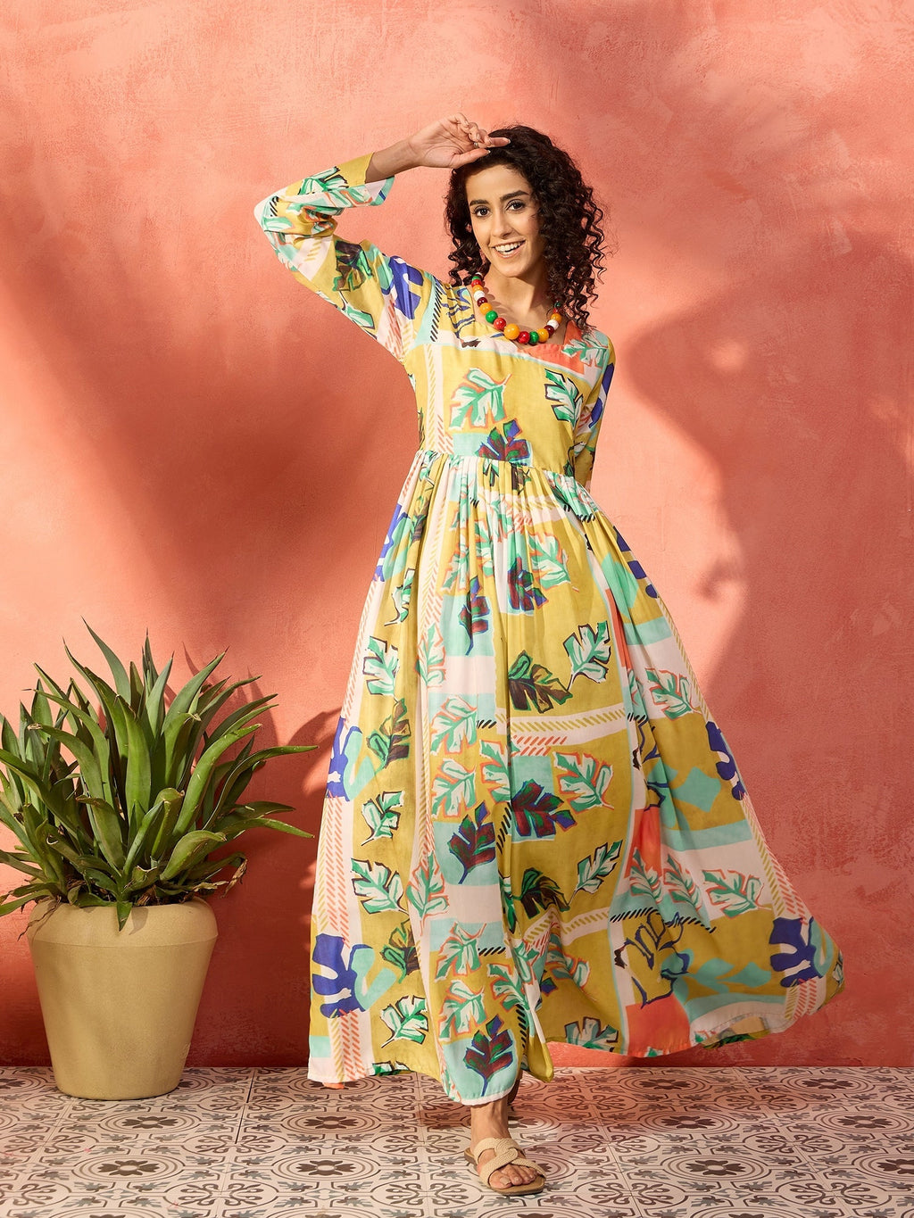 InWeave Lime Green Leaf Sweetheart Neck Long Anarkali Kurta - Distacart